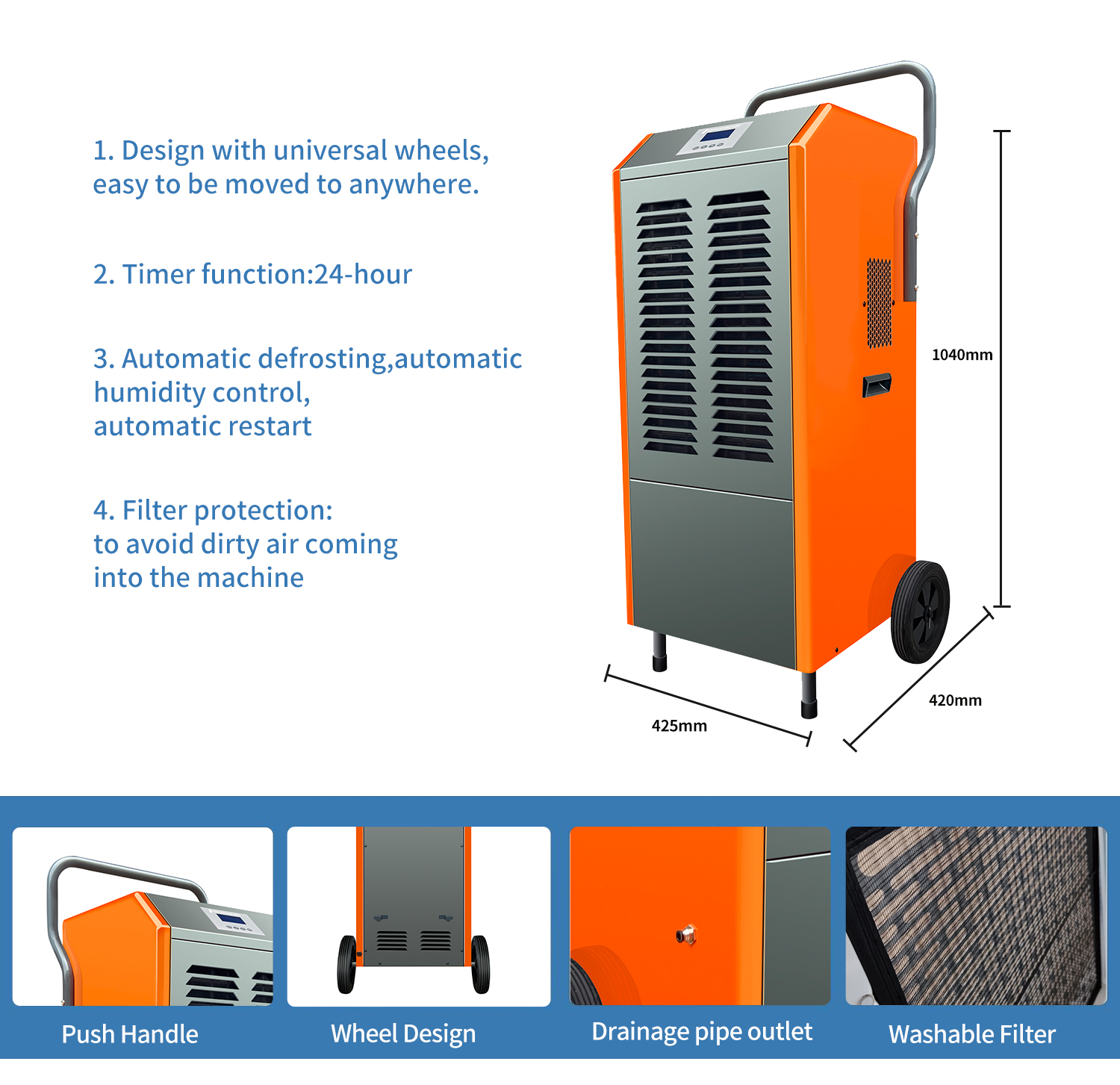 158L/D Commercial Dehumidifier Industrial Dehumidifier Orange FDH2158BE