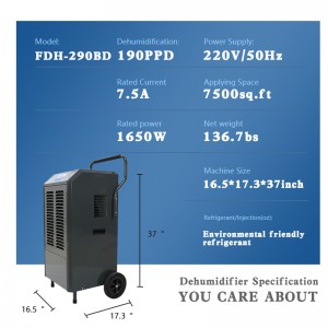 90L/D Hand Push Commercial Dehumidifier Popular in Europe FDH-290BD
