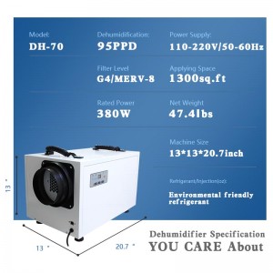 React 95 PPD Basement Dehumidifier Commercial Portable Dehumidifier Crawl Space Dehumidifier DH-70